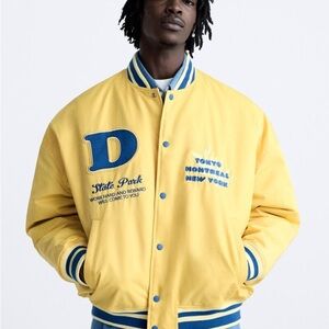 Zara Man Baggy Varsity Jacket in yellow Size S NWT